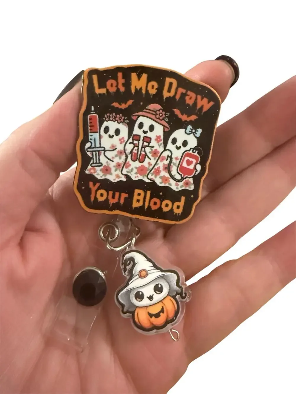 Halloween Medical Badge Reel Let Me Draw Your Blood Ghost Nurse Retractable ID